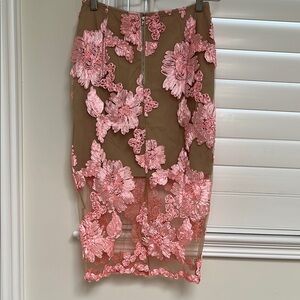 Embellished Pink and Tan Midi Pencil Skirt